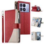 For Redmi K70 Ultra Stitching Multi-card Zipper Wallet Leather Phone Case with Short Strap(Red)