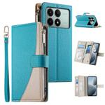 For Redmi K70E / Xiaomi Poco X6 Pro Stitching Multi-card Zipper Wallet Leather Phone Case with Short Strap(Blue)