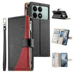 For Redmi K70E / Xiaomi Poco X6 Pro Stitching Multi-card Zipper Wallet Leather Phone Case with Short Strap(Black)