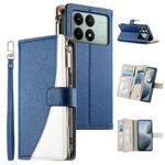 For Redmi K70E / Xiaomi Poco X6 Pro Stitching Multi-card Zipper Wallet Leather Phone Case with Short Strap(Dark Blue)