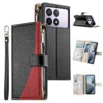 For Redmi K70 / K70 Pro / Poco F6 Pro Stitching Multi-card Zipper Wallet Leather Phone Case with Short Strap(Black)