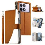 For Redmi K70 / K70 Pro / Poco F6 Pro Stitching Multi-card Zipper Wallet Leather Phone Case with Short Strap(Brown)