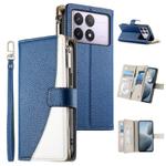 For Redmi K70 / K70 Pro / Poco F6 Pro Stitching Multi-card Zipper Wallet Leather Phone Case with Short Strap(Dark Blue)