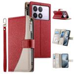 For Redmi K70 / K70 Pro / Poco F6 Pro Stitching Multi-card Zipper Wallet Leather Phone Case with Short Strap(Red)