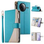 For Redmi K80 / K80 Pro / Poco F7 Pro Stitching Multi-card Zipper Wallet Leather Phone Case with Short Strap(Blue)