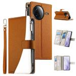 For Redmi K80 / K80 Pro / Poco F7 Pro Stitching Multi-card Zipper Wallet Leather Phone Case with Short Strap(Brown)