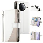 For Redmi K80 / K80 Pro / Poco F7 Pro Stitching Multi-card Zipper Wallet Leather Phone Case with Short Strap(White)