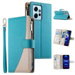 For Redmi Note 12 4G Global / Note 12R Pro Stitching Multi-card Zipper Wallet Leather Phone Case with Short Strap(Blue)