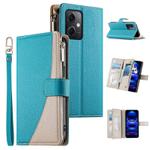 For Redmi Note 12 5G Global / Xiaomi Poco X5 Stitching Multi-card Zipper Wallet Leather Phone Case with Short Strap(Blue)