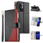 For Redmi Note 12 5G Global / Xiaomi Poco X5 Stitching Multi-card Zipper Wallet Leather Phone Case with Short Strap(Black)