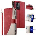 For Redmi Note 12 5G Global / Xiaomi Poco X5 Stitching Multi-card Zipper Wallet Leather Phone Case with Short Strap(Red)