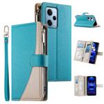 For Redmi Note 12 Pro 5G Global Stitching Multi-card Zipper Wallet Leather Phone Case with Short Strap(Blue)