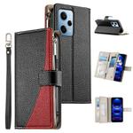 For Redmi Note 12 Pro 5G Global Stitching Multi-card Zipper Wallet Leather Phone Case with Short Strap(Black)