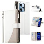 For Redmi Note 12 Pro 5G Global Stitching Multi-card Zipper Wallet Leather Phone Case with Short Strap(White)
