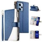 For Redmi Note 12 Pro 5G Global Stitching Multi-card Zipper Wallet Leather Phone Case with Short Strap(Dark Blue)