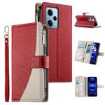 For Redmi Note 12 Pro 5G Global Stitching Multi-card Zipper Wallet Leather Phone Case with Short Strap(Red)