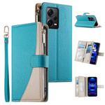 For Redmi Note12 Pro+ Global / Note12 Explorer Stitching Multi-card Zipper Wallet Leather Phone Case with Short Strap(Blue)