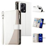 For Redmi Note12 Pro+ Global / Note12 Explorer Stitching Multi-card Zipper Wallet Leather Phone Case with Short Strap(White)