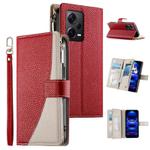 For Redmi Note12 Pro+ Global / Note12 Explorer Stitching Multi-card Zipper Wallet Leather Phone Case with Short Strap(Red)