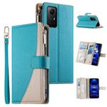 For Redmi Note 12S 4G / Note 11 4G Global Stitching Multi-card Zipper Wallet Leather Phone Case with Short Strap(Blue)