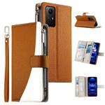 For Redmi Note 12S 4G / Note 11 4G Global Stitching Multi-card Zipper Wallet Leather Phone Case with Short Strap(Brown)