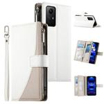 For Redmi Note 12S 4G / Note 11 4G Global Stitching Multi-card Zipper Wallet Leather Phone Case with Short Strap(White)