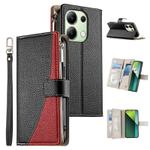 For Redmi Note 13 4G Global Stitching Multi-card Zipper Wallet Leather Phone Case with Short Strap(Black)