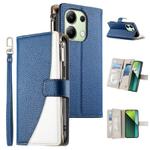 For Redmi Note 13 4G Global Stitching Multi-card Zipper Wallet Leather Phone Case with Short Strap(Dark Blue)