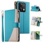 For Redmi Note 13 5G Global Stitching Multi-card Zipper Wallet Leather Phone Case with Short Strap(Blue)