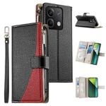 For Redmi Note 13 5G Global Stitching Multi-card Zipper Wallet Leather Phone Case with Short Strap(Black)