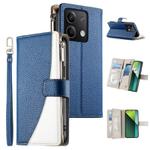 For Redmi Note 13 5G Global Stitching Multi-card Zipper Wallet Leather Phone Case with Short Strap(Dark Blue)