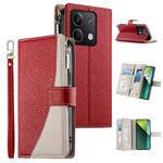 For Redmi Note 13 5G Global Stitching Multi-card Zipper Wallet Leather Phone Case with Short Strap(Red)