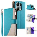 For Redmi Note 13 Pro 4G / Poco M6 Pro Stitching Multi-card Zipper Wallet Leather Phone Case with Short Strap(Blue)