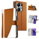 For Redmi Note 13 Pro 4G / Poco M6 Pro Stitching Multi-card Zipper Wallet Leather Phone Case with Short Strap(Brown)