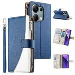 For Redmi Note 13 Pro 4G / Poco M6 Pro Stitching Multi-card Zipper Wallet Leather Phone Case with Short Strap(Dark Blue)