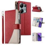 For Redmi Note 13 Pro 4G / Poco M6 Pro Stitching Multi-card Zipper Wallet Leather Phone Case with Short Strap(Red)