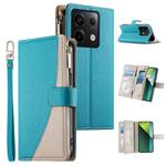 For Redmi Note 13 Pro / Xiaomi Poco X6 Stitching Multi-card Zipper Wallet Leather Phone Case with Short Strap(Blue)