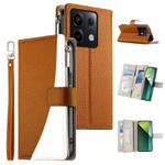 For Redmi Note 13 Pro / Xiaomi Poco X6 Stitching Multi-card Zipper Wallet Leather Phone Case with Short Strap(Brown)