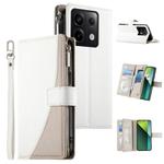 For Redmi Note 13 Pro / Xiaomi Poco X6 Stitching Multi-card Zipper Wallet Leather Phone Case with Short Strap(White)