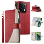 For Redmi Note 13 Pro / Xiaomi Poco X6 Stitching Multi-card Zipper Wallet Leather Phone Case with Short Strap(Red)