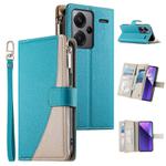 For Redmi Note 13 Pro+ Global Stitching Multi-card Zipper Wallet Leather Phone Case with Short Strap(Blue)