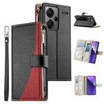 For Redmi Note 13 Pro+ Global Stitching Multi-card Zipper Wallet Leather Phone Case with Short Strap(Black)