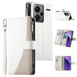 For Redmi Note 13 Pro+ Global Stitching Multi-card Zipper Wallet Leather Phone Case with Short Strap(White)
