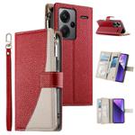 For Redmi Note 13 Pro+ Global Stitching Multi-card Zipper Wallet Leather Phone Case with Short Strap(Red)