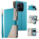 For Redmi Note 14 5G Global Stitching Multi-card Zipper Wallet Leather Phone Case with Short Strap(Blue)