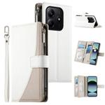 For Redmi Note 14 5G Global Stitching Multi-card Zipper Wallet Leather Phone Case with Short Strap(White)