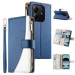 For Redmi Note 14 5G Global Stitching Multi-card Zipper Wallet Leather Phone Case with Short Strap(Dark Blue)
