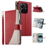 For Redmi Note 14 5G Global Stitching Multi-card Zipper Wallet Leather Phone Case with Short Strap(Red)