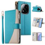 For Redmi Note 14 Pro 4G Stitching Multi-card Zipper Wallet Leather Phone Case with Short Strap(Blue)