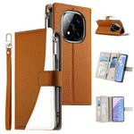 For Redmi Note 14 Pro 4G Stitching Multi-card Zipper Wallet Leather Phone Case with Short Strap(Brown)
